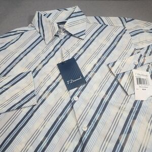 7 Diamonds Button Up Shirt Navy White Mellow Mood Stripe Mens XLG NWT